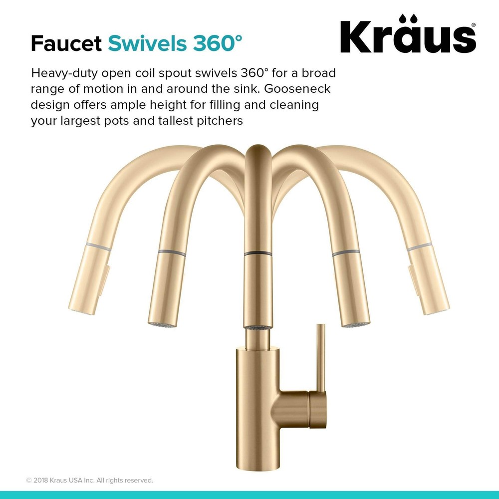 Single Handle Pull Down Kitchen Faucet 15 1/8 inch Brushed Brass KPF-2620BB