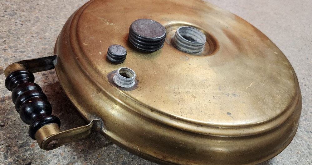 Antique Brass Round Bed Foot Warmer Container
