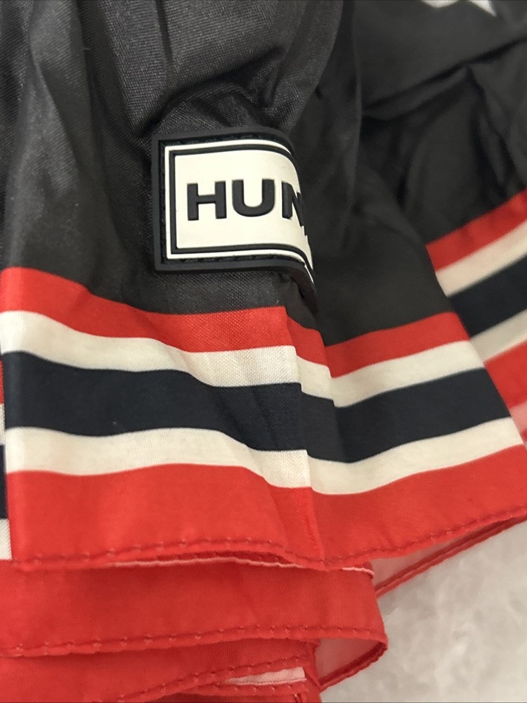 HUNTER UMBRELLA Black Red White Striped Trim Logo Hook Loop closure 3 available