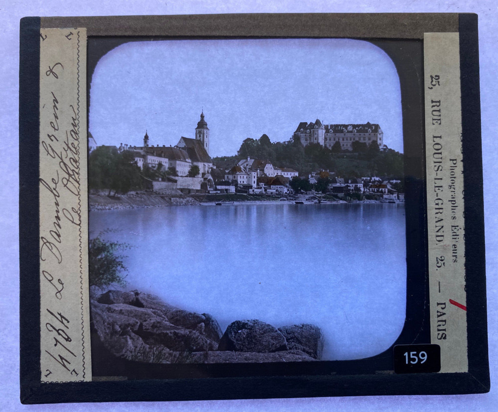 COLOR MAGIC LANTERN SLIDE DANUBE & CHATEAU 1900s