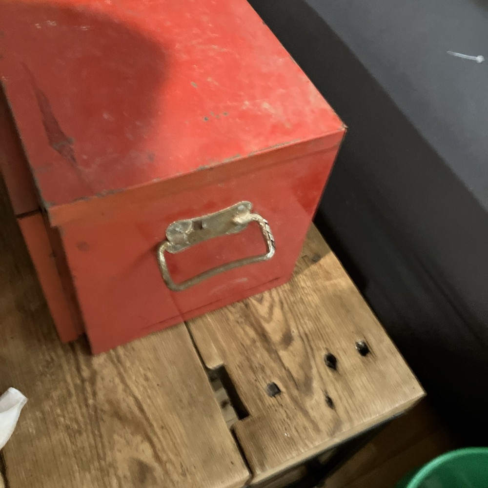Red Metal Vintage Locking Tool Box With Key
