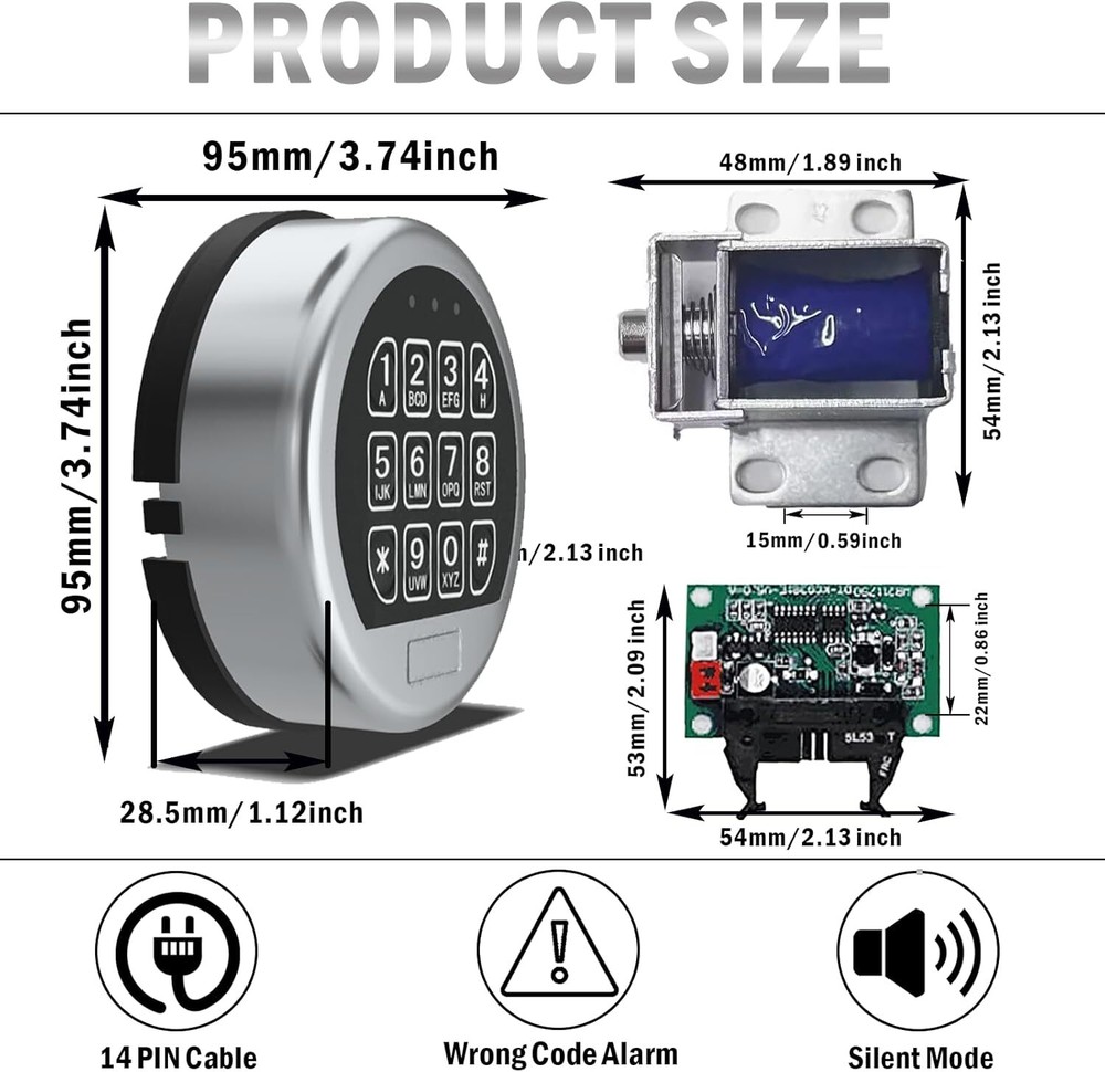Gun Safe Lock Replacement with Solenoid Lock High Security Chrome Digital Keypad