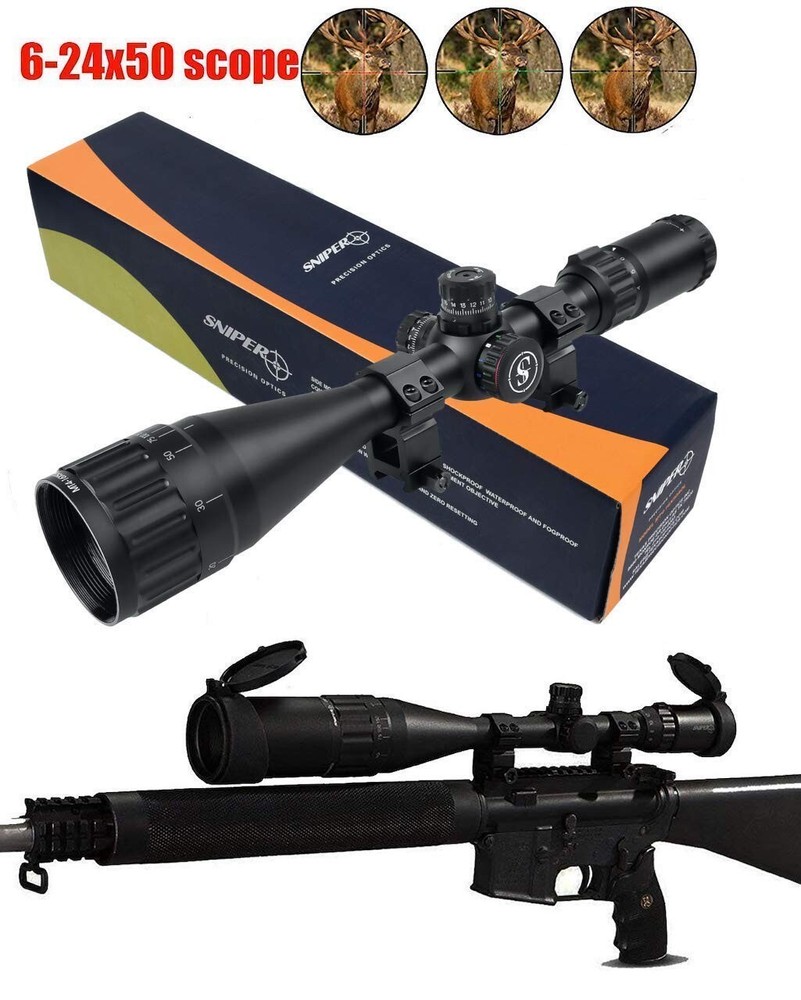 Sniper 6-24x50AOL Rifle Scope illuminated W/ Quick Lock and Zero W/E Adjustment