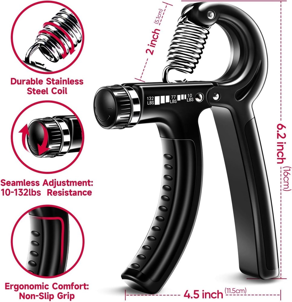 Rubber Hand Grip Kit - 5 Pack Adjustable 10-132lbs for Optimal Strength