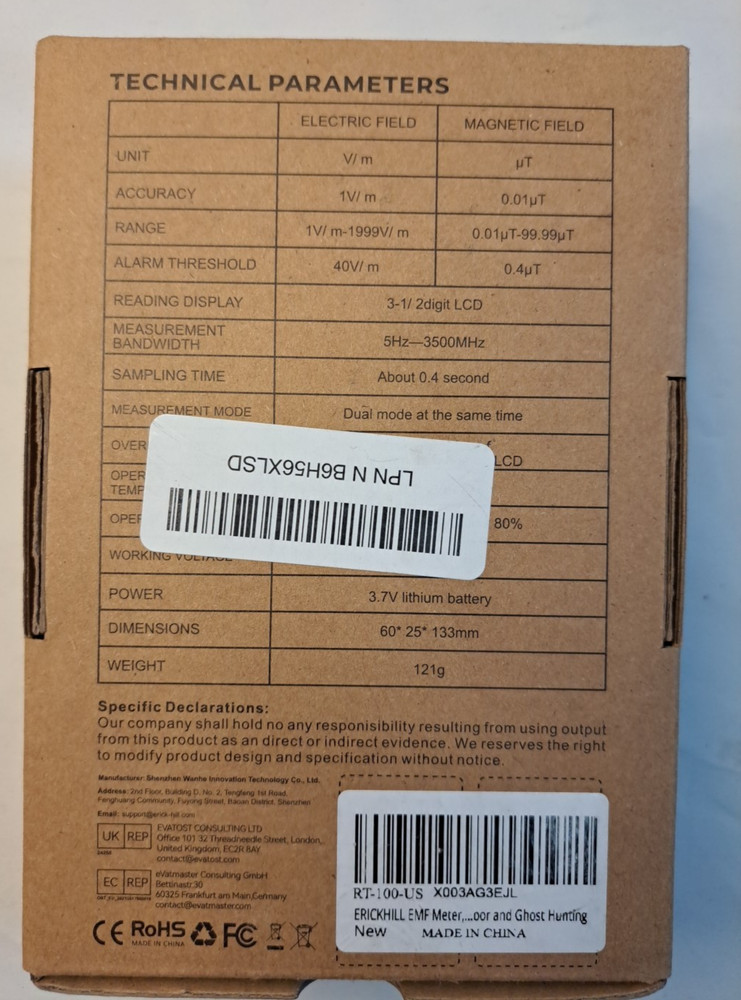 Erickhill EMF Tester RT-100 Electromagnetic Radiation Tester New