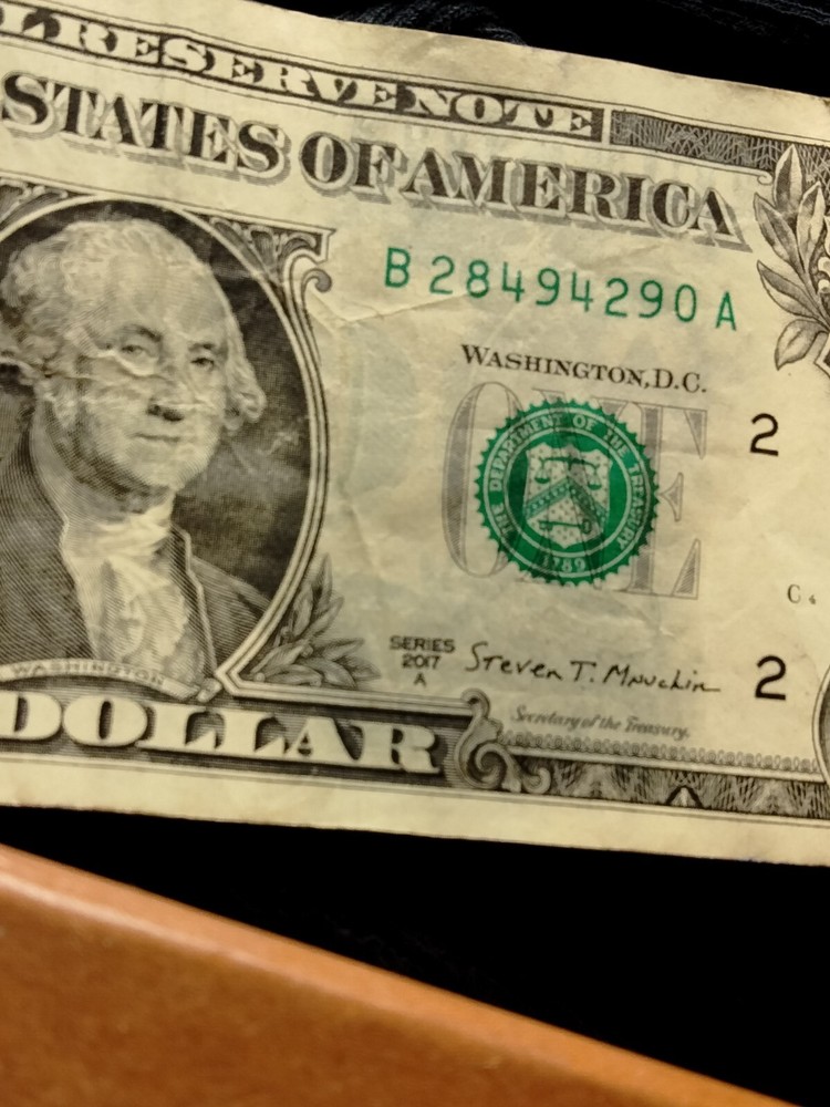 2017 A $1 Bill Wet Ink Transfer