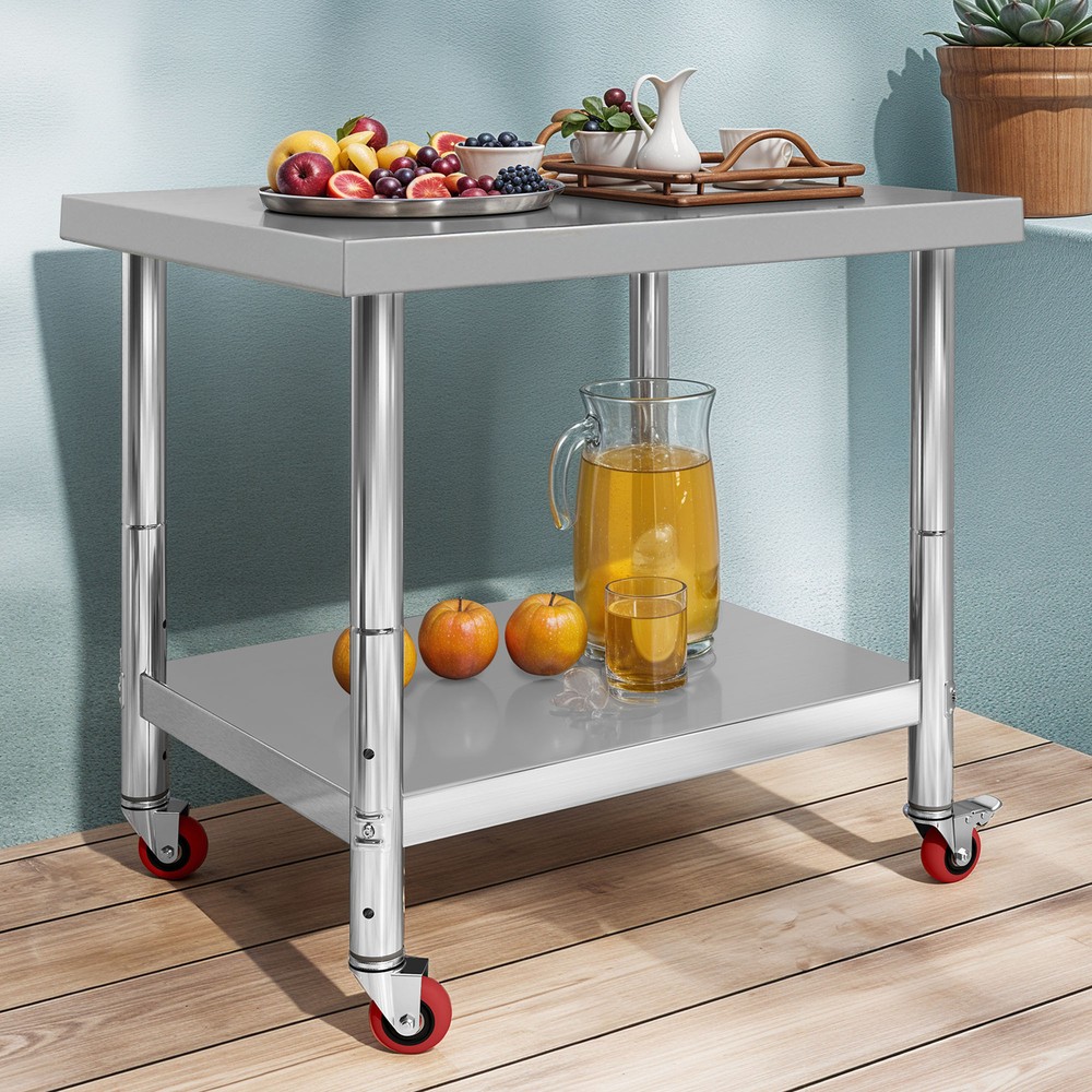 30"x24" Rolling Kitchen Work Table Stainless Steel Double Shelf Lockable Wheels