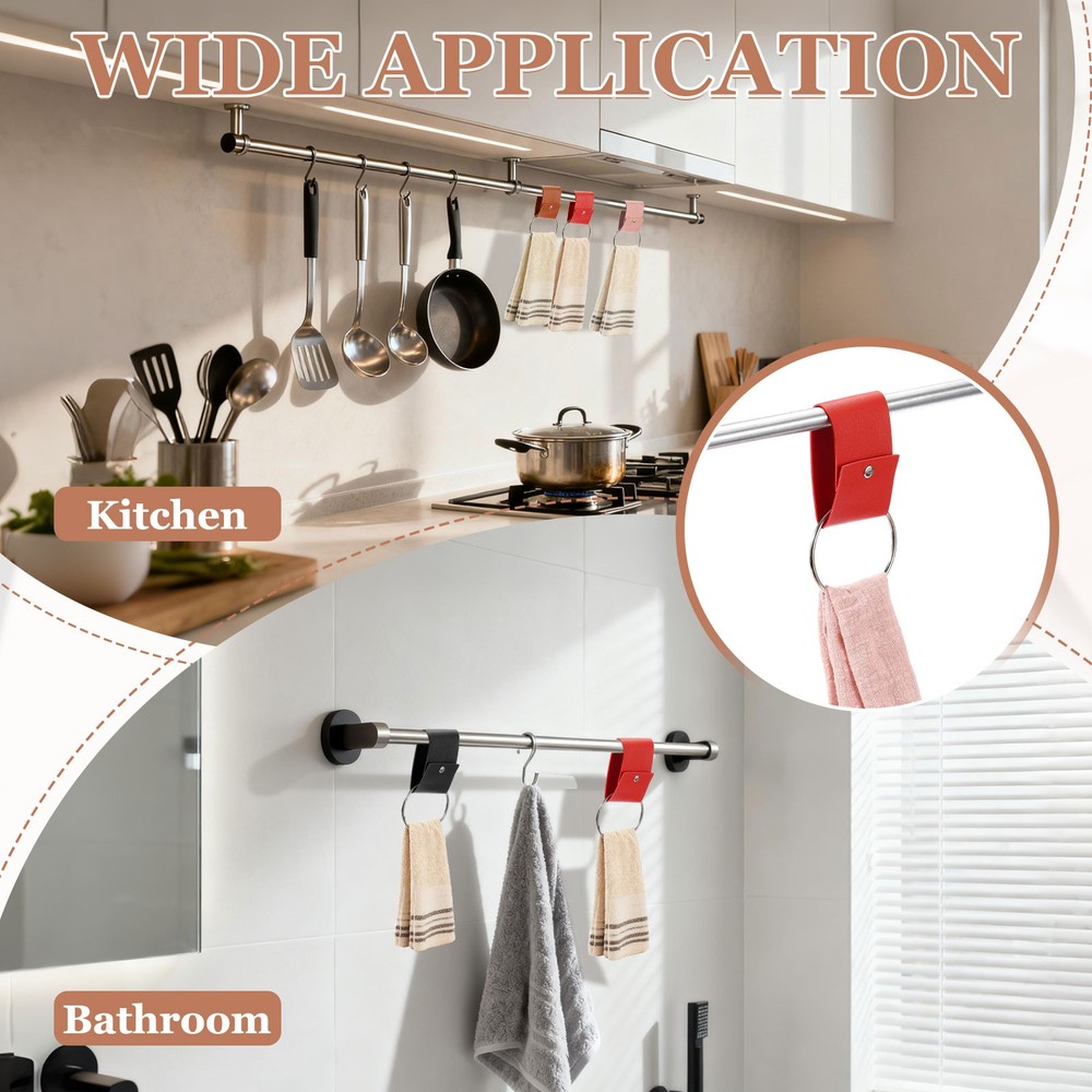 4 Pcs Kitchen Towel Holder with Loop, Leather Dish Towel Holder, Gray