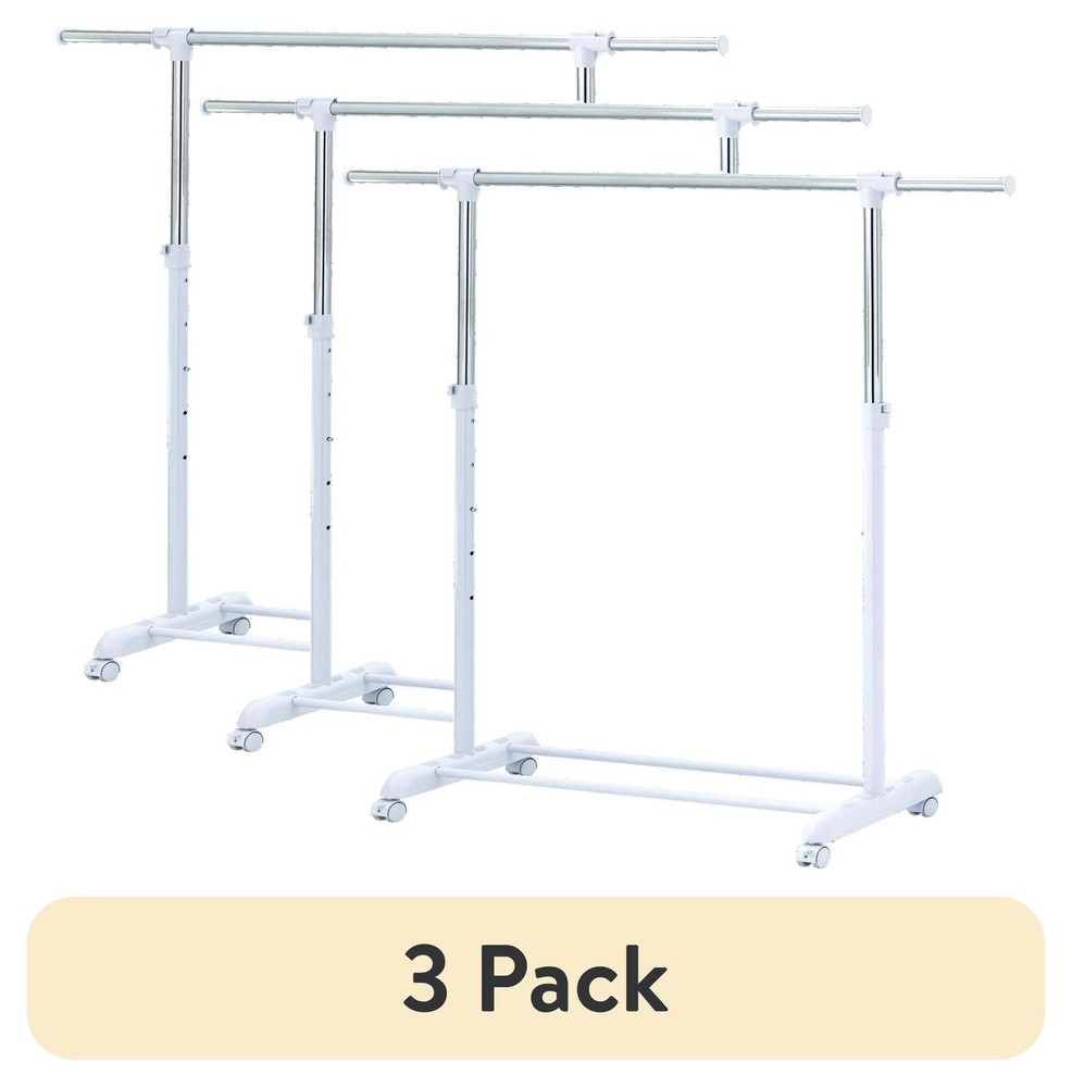 (3 pack Adjustable Metal Rolling Garment Clothes Rack Chrome & White