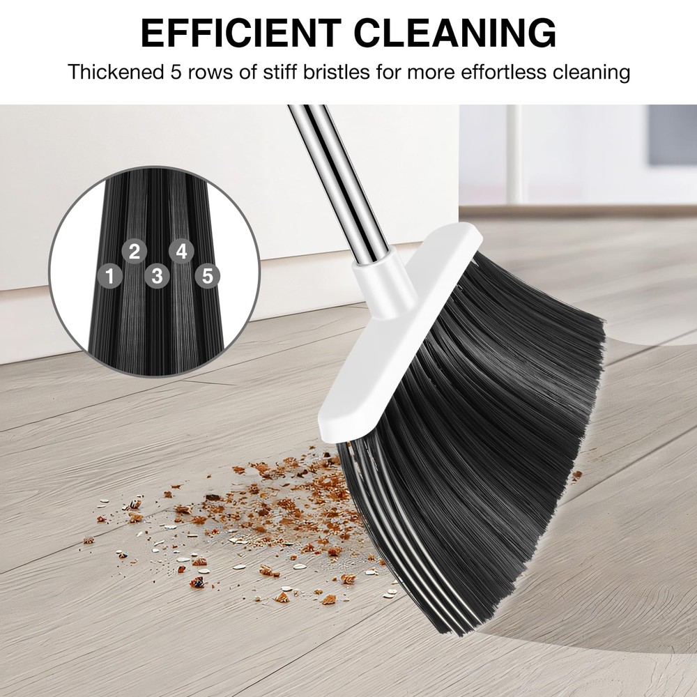 NACENA Broom and Dustpan Set, 52-in Long Adjustable Handle 2 Pack, Grey White