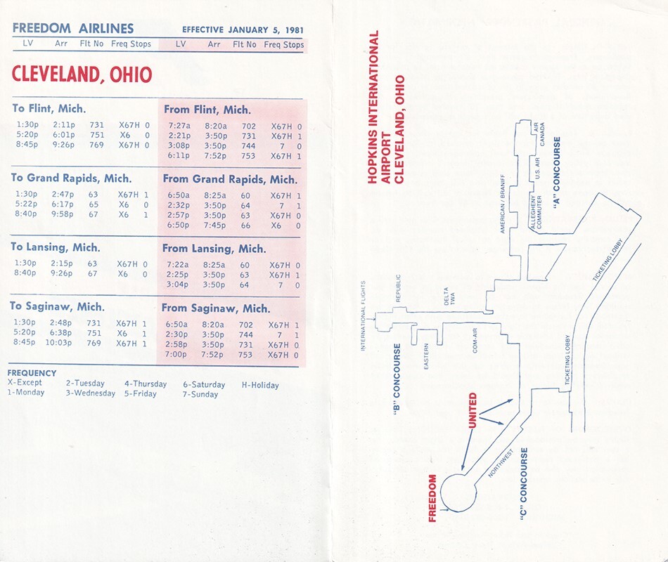 Freedom Airlines timetable 1981/01/05