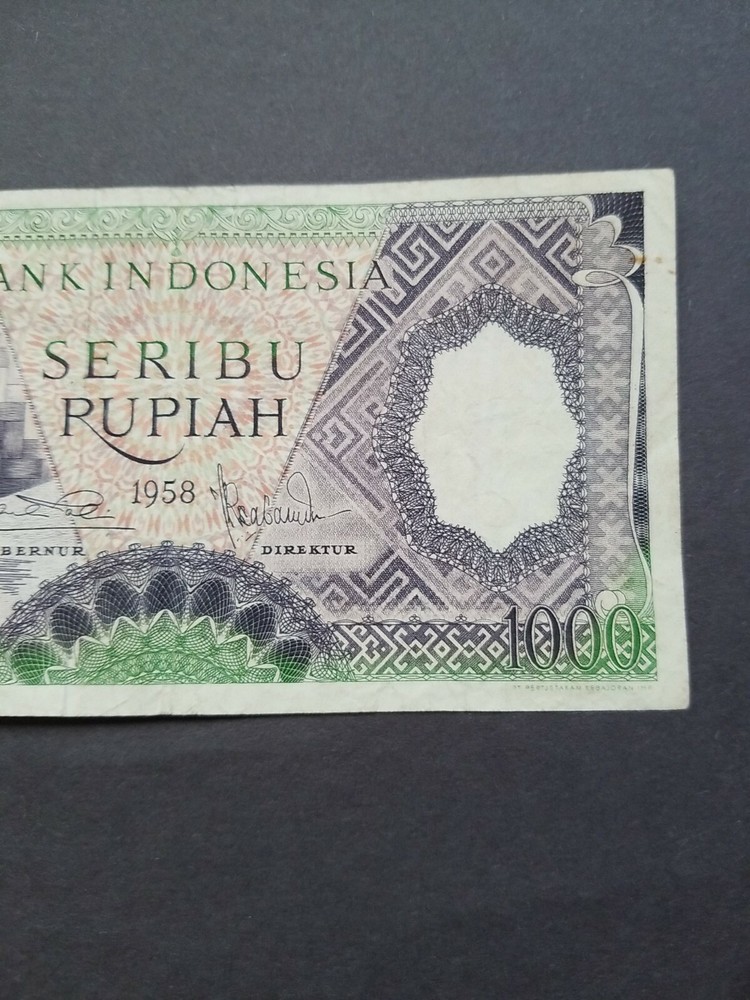 Indonesia~ P-62*~ 1000 Rupiah~1958~ Replacement Prefix X