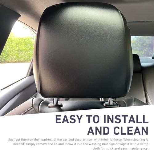 2PCS Car Headrest Covers, Full Wrap-Around Leather Waterproof 2 PCS Black #S