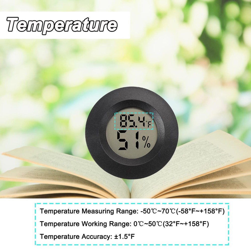 Mini Hygrometer Digital Thermometer Humidity Meter 2 Pack Black