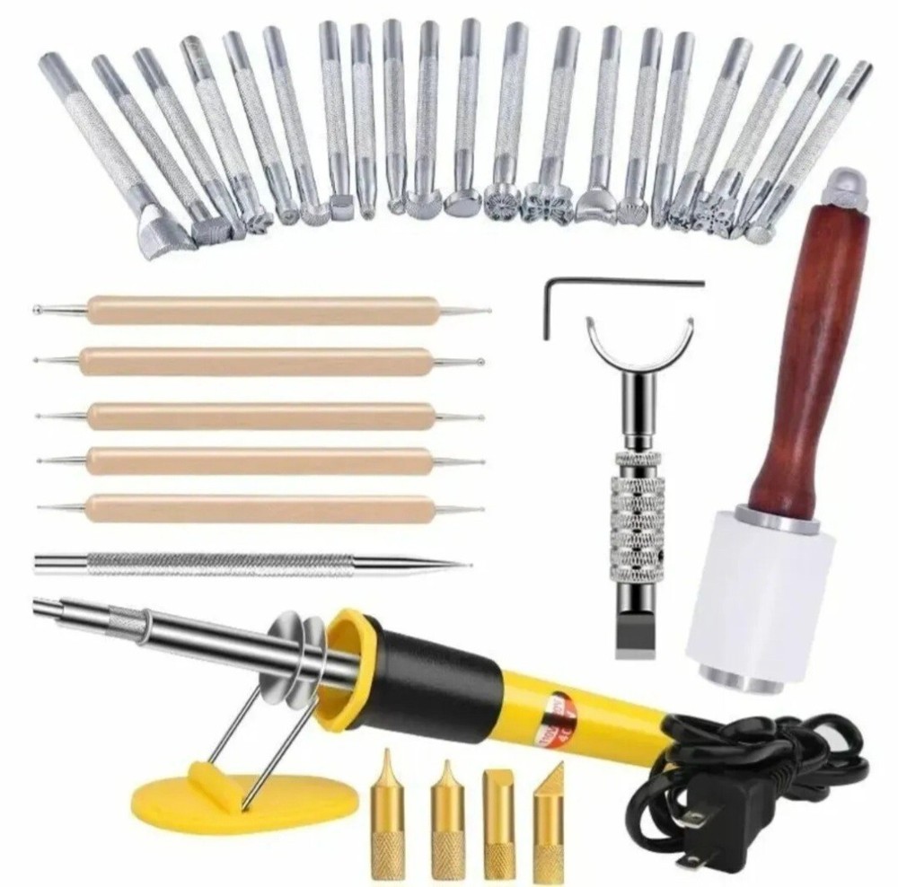Leather Working Tool Kits Carving Stamp For Beginner With Leather Burning Tools