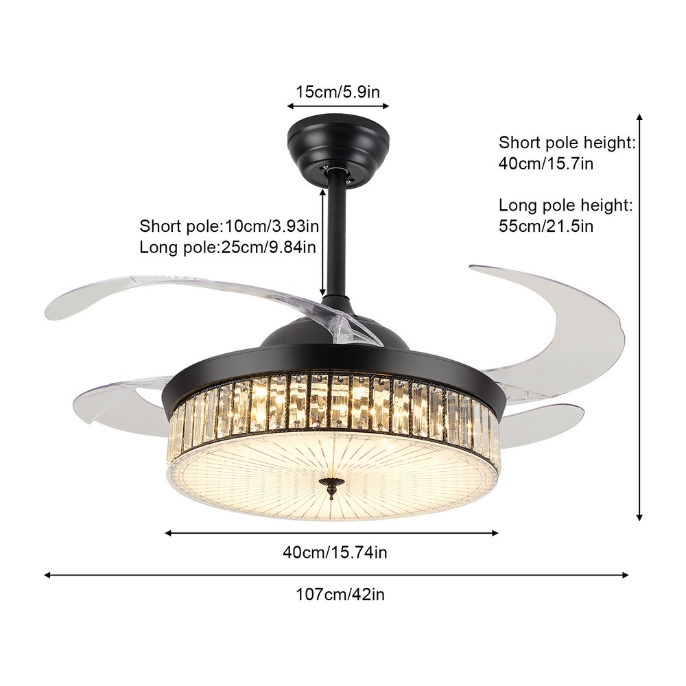 42 Inch Retractable LED Ceiling Fan Light with Remote Control and Timer