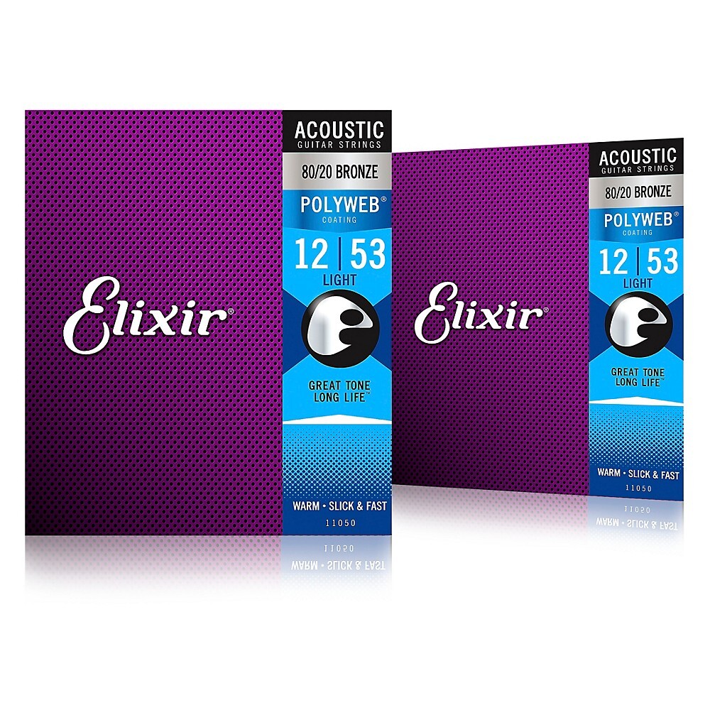 Elixir 80/20 Bronze Acoustic Guitar Strings POLYWEB, Light (.012-.053) 2-Pack