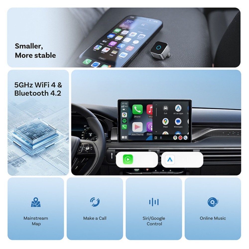 Wireless for CarPlay Bluetooth 4.2 Adapter USB Dongle for Android Auto Receiver