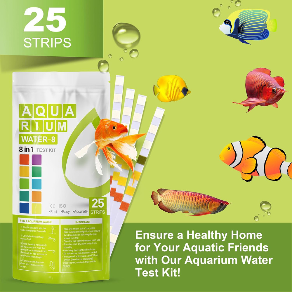 Aquarium Ammonia Test Strips 8-In-1 |25 Strips | Quick & Accurate Water Testing