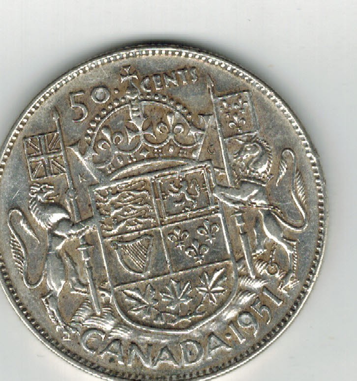 1951  Canadian SILVER  Half Dollar