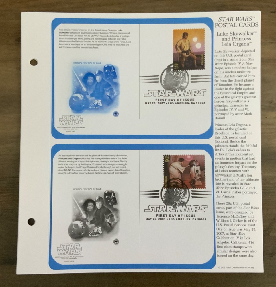 Star Wars- 2007 First Day Issue Post Cards -16 cards