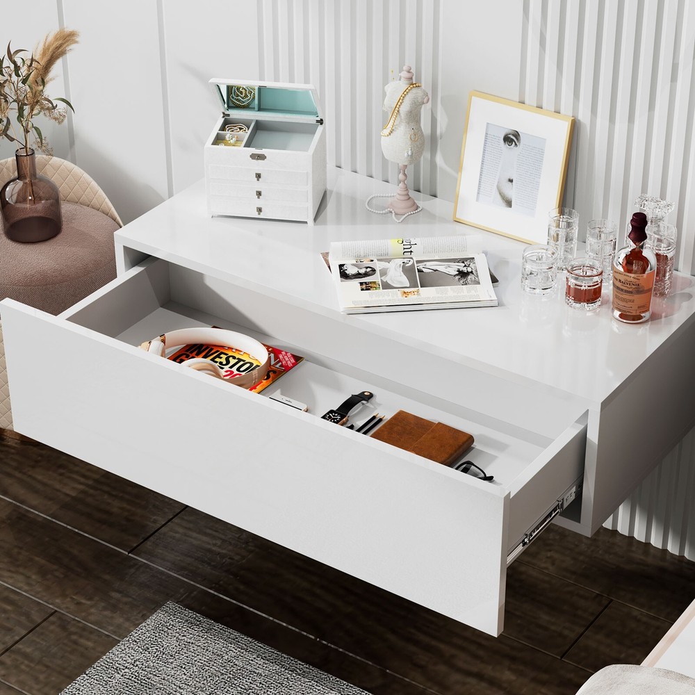 Wall Mounted Bedside Table Floating 1 Drawer Storage Cabinet Nightstand Unit