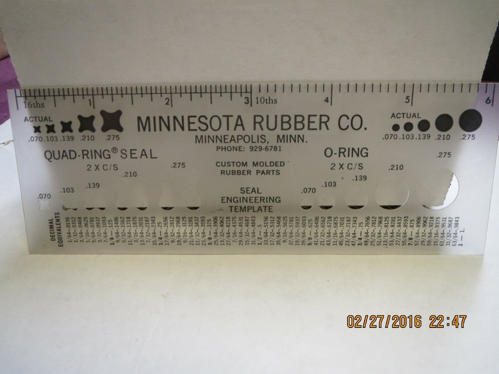 Minnesota Rubber Co. Quad Ring and O Ring Template