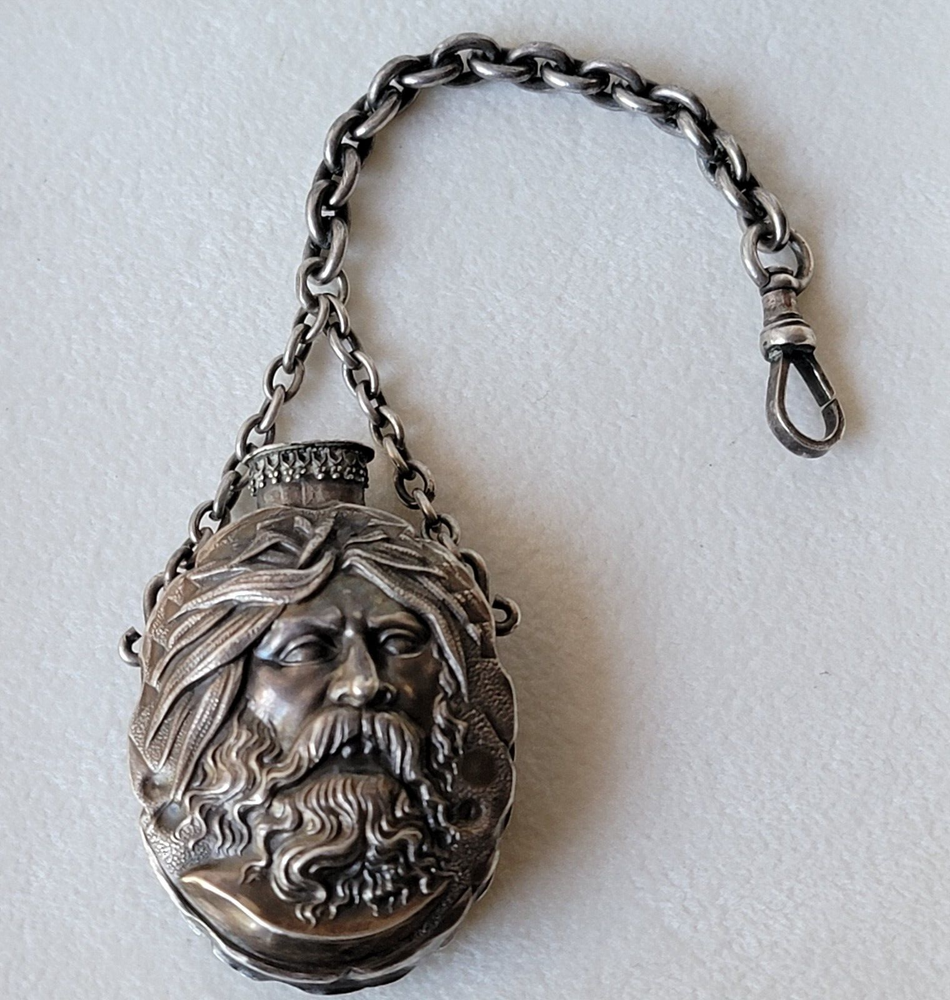 Old Sterling Silver Perfume Decorative Bottle Poseidon? Chatelaine