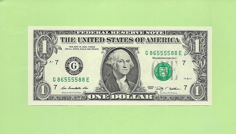 2009 ..UNCIRC $1  G 8655 5589 E  .... 2009  $1  G-E     QUAD NOTE  '5555'