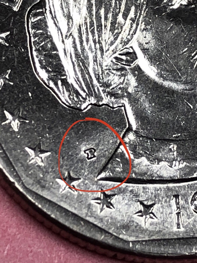 1979 P Susan B Anthony Dollar, Strike Error, Mint Mark Heavy “P”, Edge Error