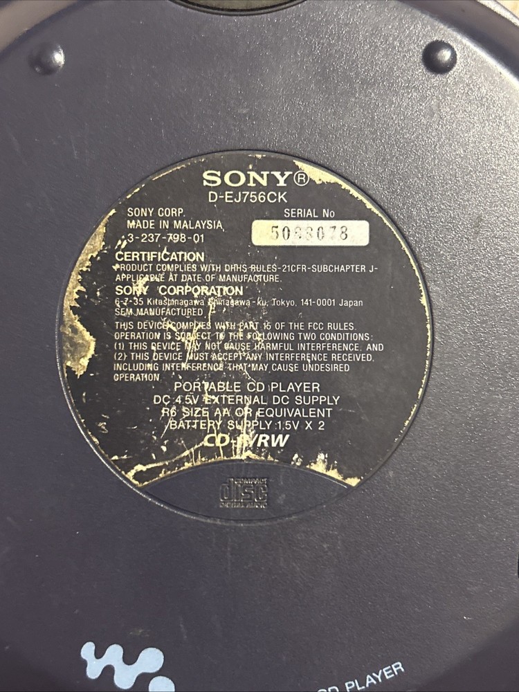 Sony Walkman Portable CD Player Silver NOT TESTED