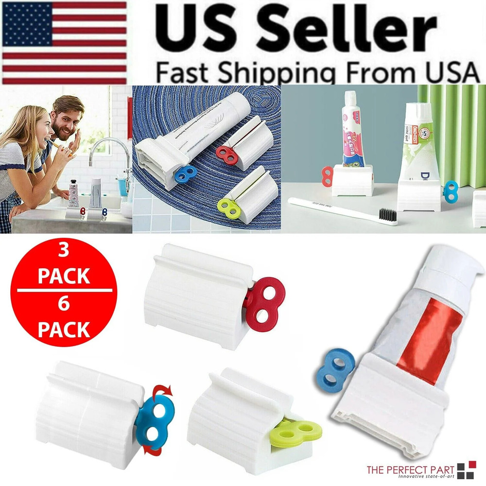 6PCS Toothpaste Tube Squeezer Bathroom Dispenser | Easy Rolling Holder Stand