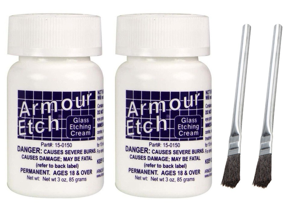 Armour Etching Cream 2.8oz. [2 PACK] with 2 FREE Utility Brushes