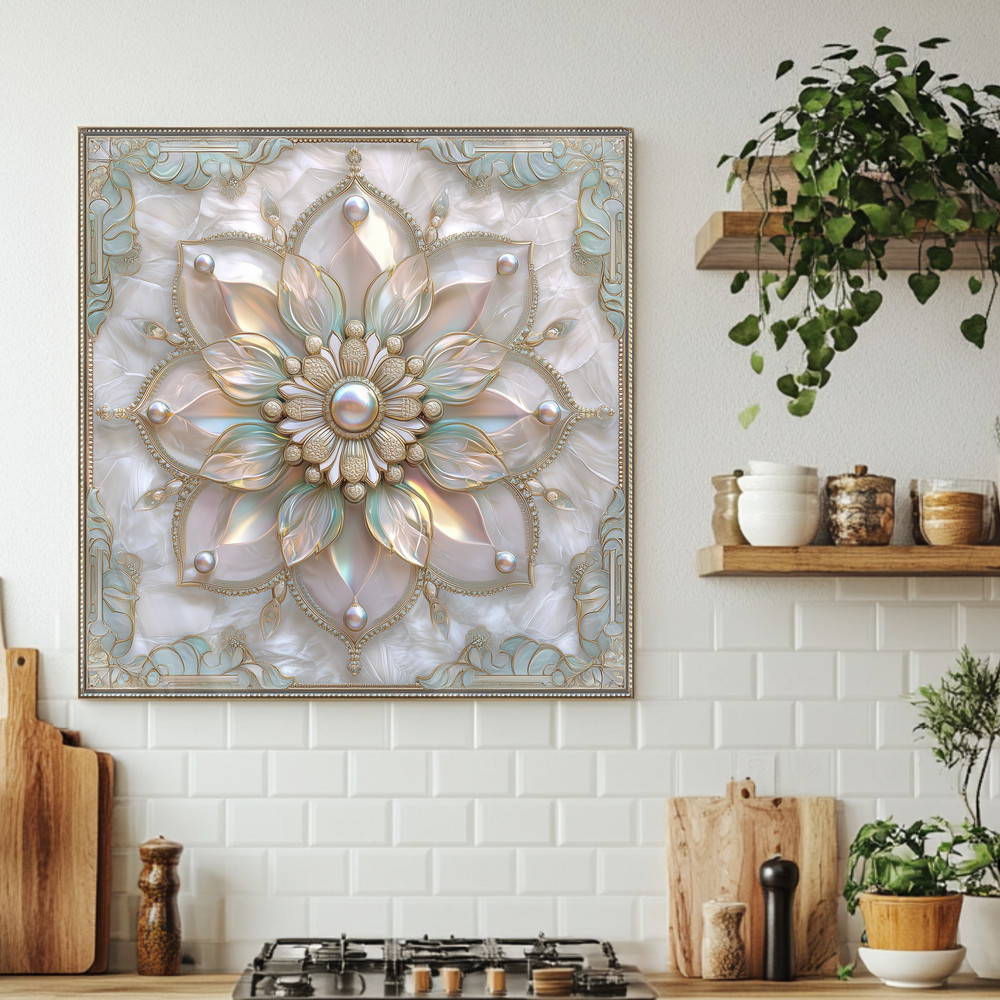 Pearl Look Tempered Glass Kitchen Wall Panel | Elegant Kitchen Decor