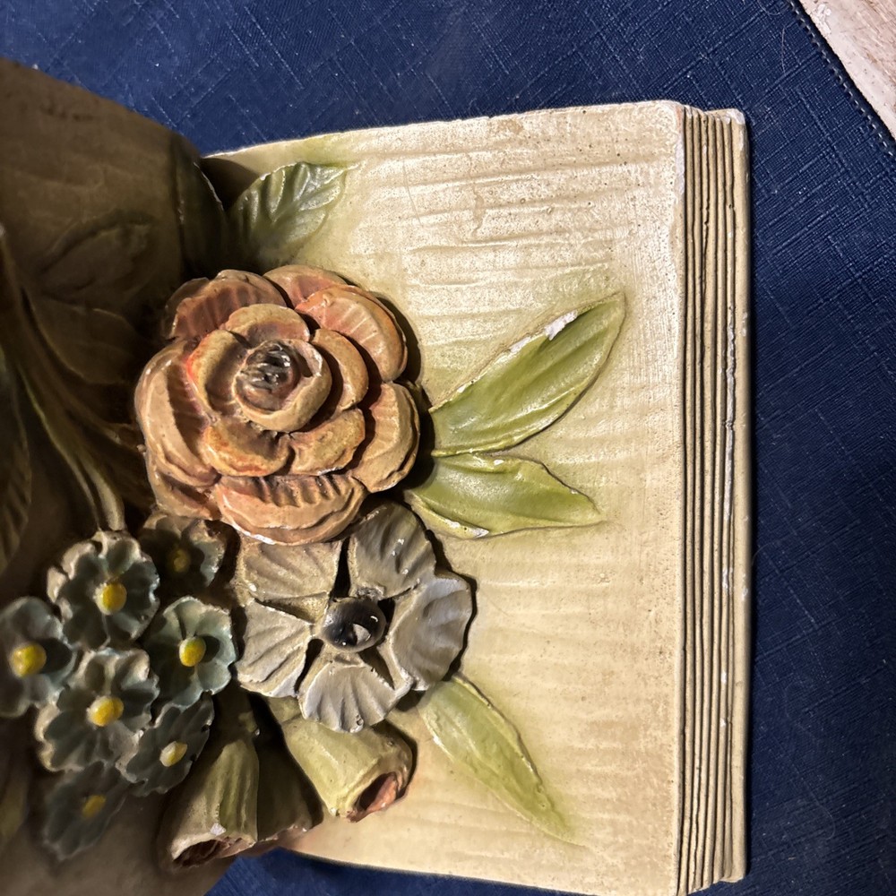 Vintage IvorWare Heavy Solid Ceramic Pottery Floral Book Ends