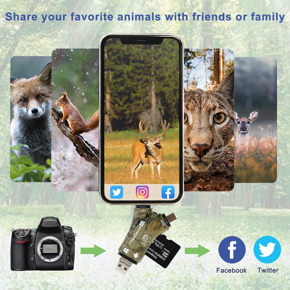 Liplasting Trail Camera Viewer SD Card Reader for iPhone iPad Mac & Black