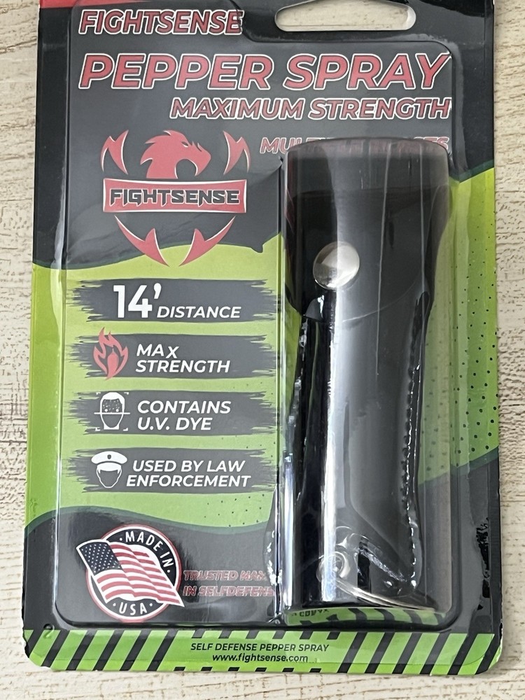 FIGHTSENSE Pepper Spray Maximum Strength Leather Case Self Defense Black