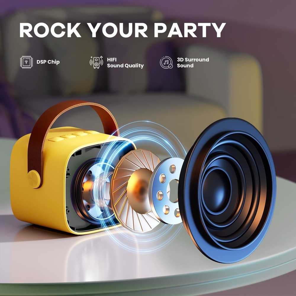 Mini Karaoke Machine for Kids Portable Bluetooth Speaker with 2 Wireless Mics