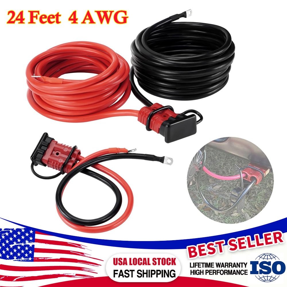 24FT Quick Disconnect Winch Power Cable, 4 Gauge 4 AWG Wiring For Winch Trailer