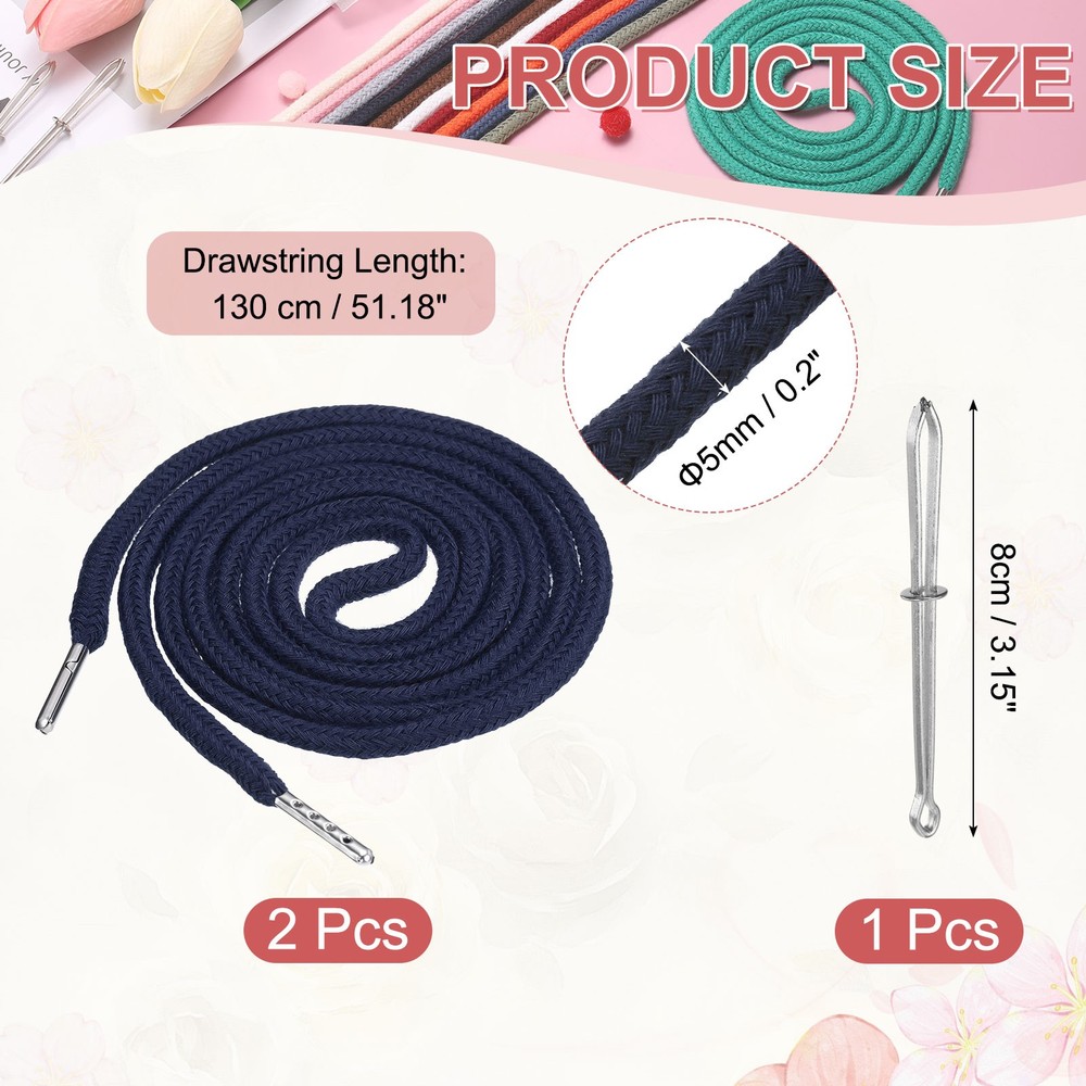 2 Pcs Hoodie Strings Drawstring Cords with Easy Threader (Navy Blue)