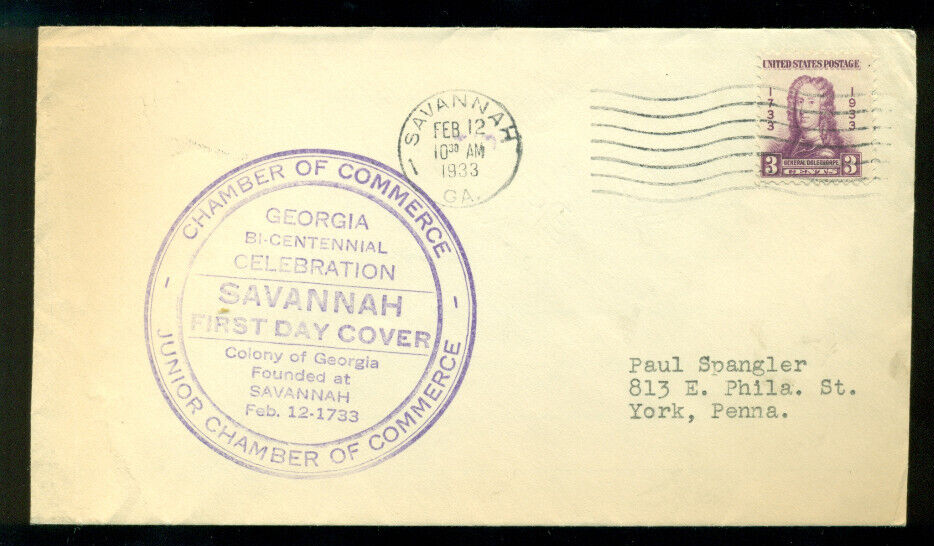 1933 FDC - Scott# 726 - Savannah Cancel - Chamber Cachet