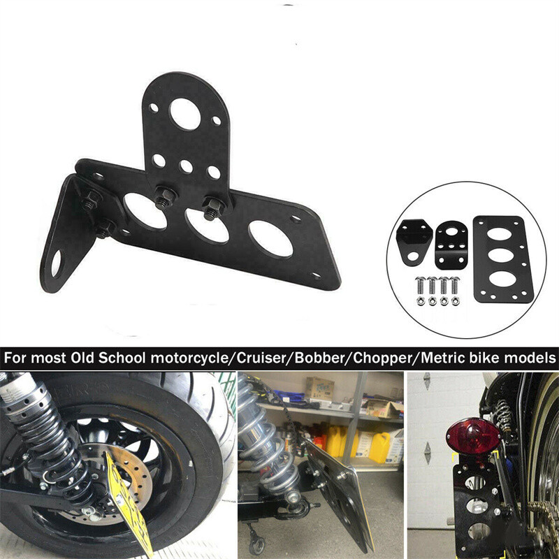 7/8" Black Side Mount License Plate Bracket For Chopper Bobber