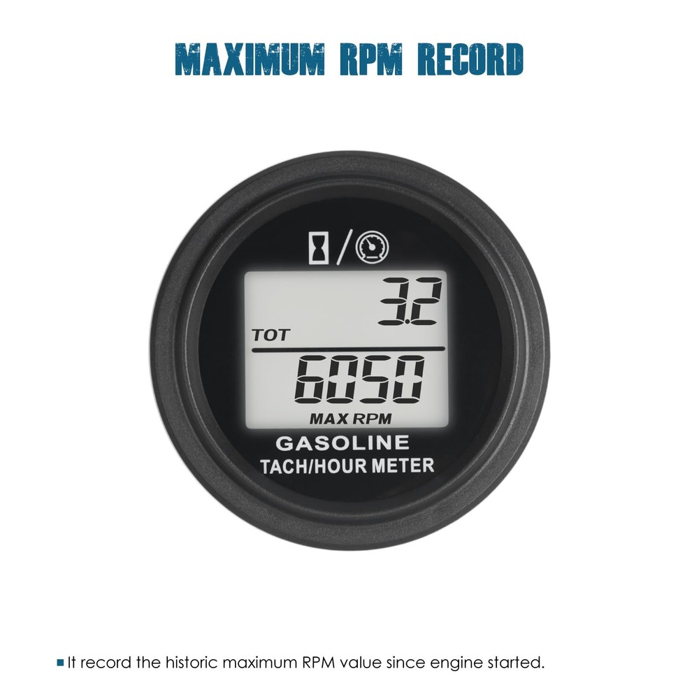 Digital Engine Hour Meter Tachometer,Real-time RPM Record,Backlight Display,S...