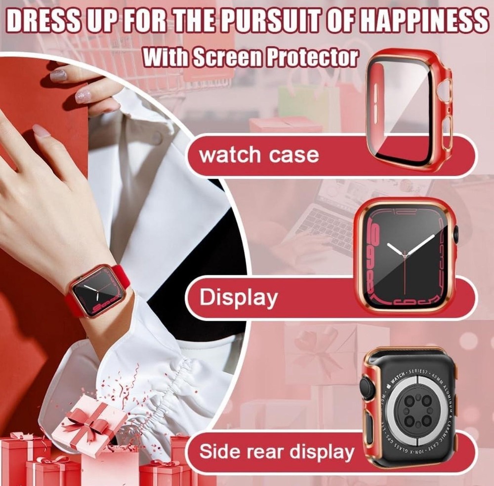 Top4cus Red With Rose Gold Edge Case Computable With Apple Watch 44mm