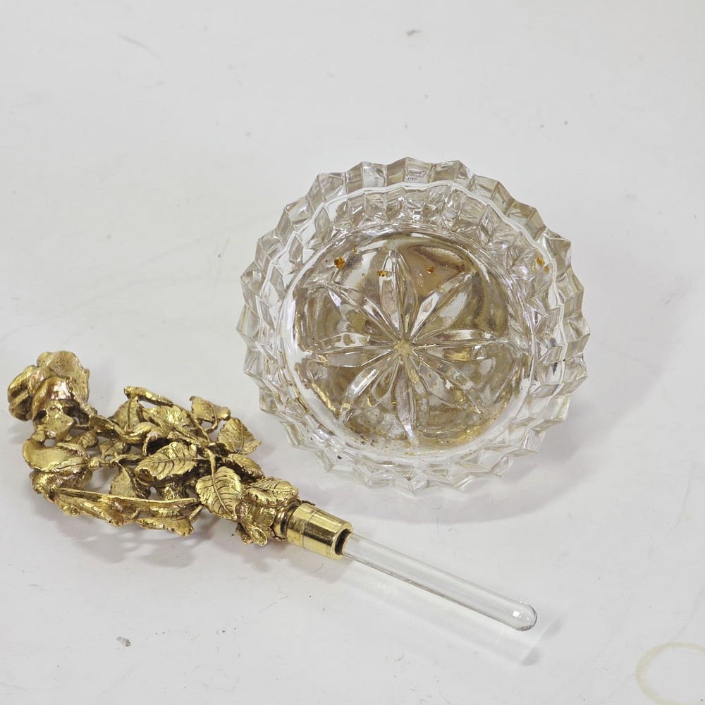 Matson Rose Pattern Ormolu Perfume Bottle with Glass Stopper !