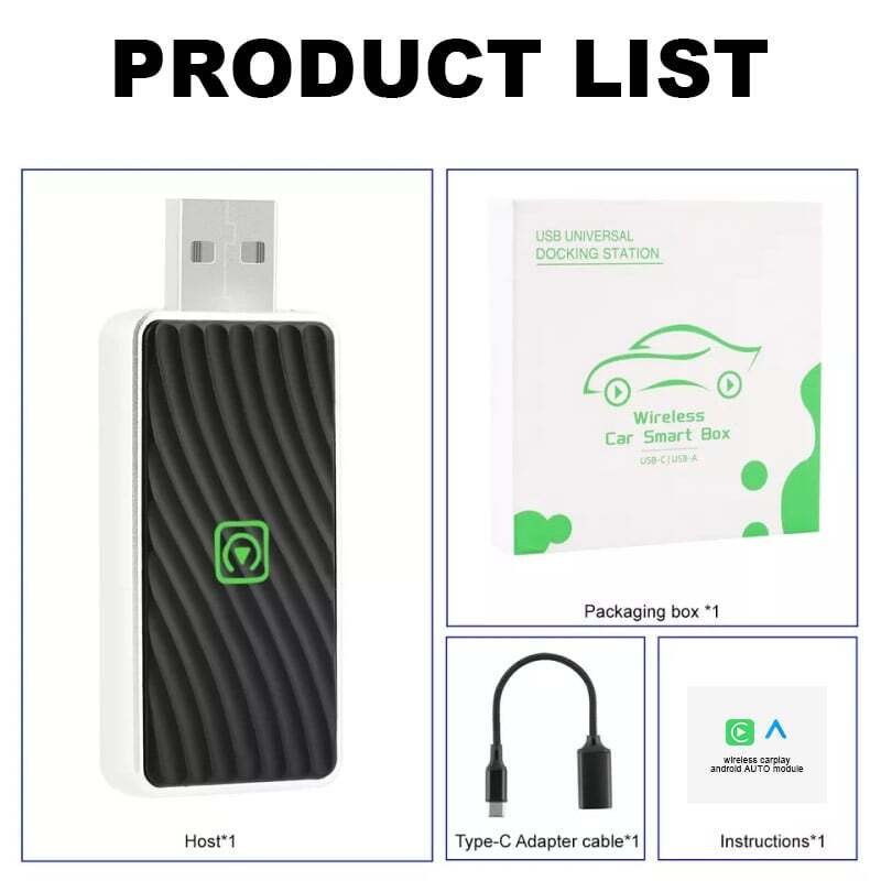 USB Wireless CarPlay Adapter for Apple iPhone &Android Auto Dongle Plug＆Play