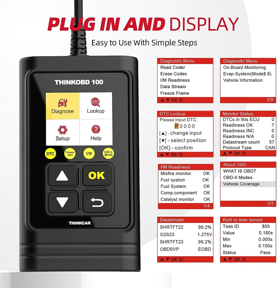 2024 ThinkOBD 100 OBD2 Scanner Car Engine Fault Code Reader Diagnostic Scan Tool