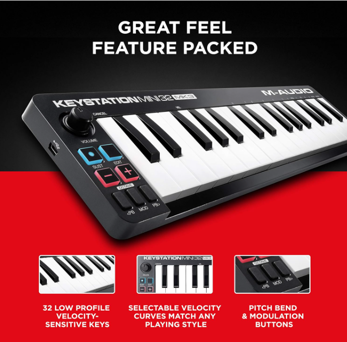 Keystation Mini 32 MK3 - USB MIDI Keyboard Controller with 32 Velocity