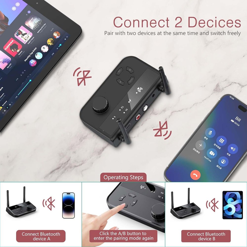 Long Range Bluetooth 5.3 Transmitter Receiver For TV Home Stereo Audio Adapter