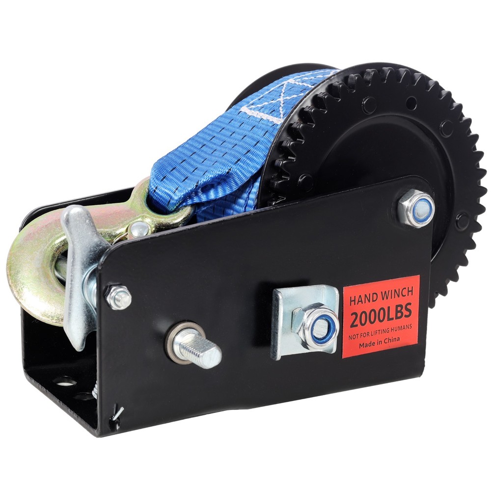2000LB Hand Winch with Two-Way Ratchet & 26FT Strap for Towing